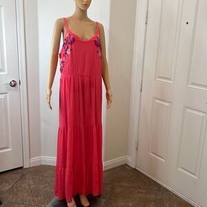 Kings Road 3XL Dress V Neck Orange Coral Pink Embroider Floral Adjustable Strap